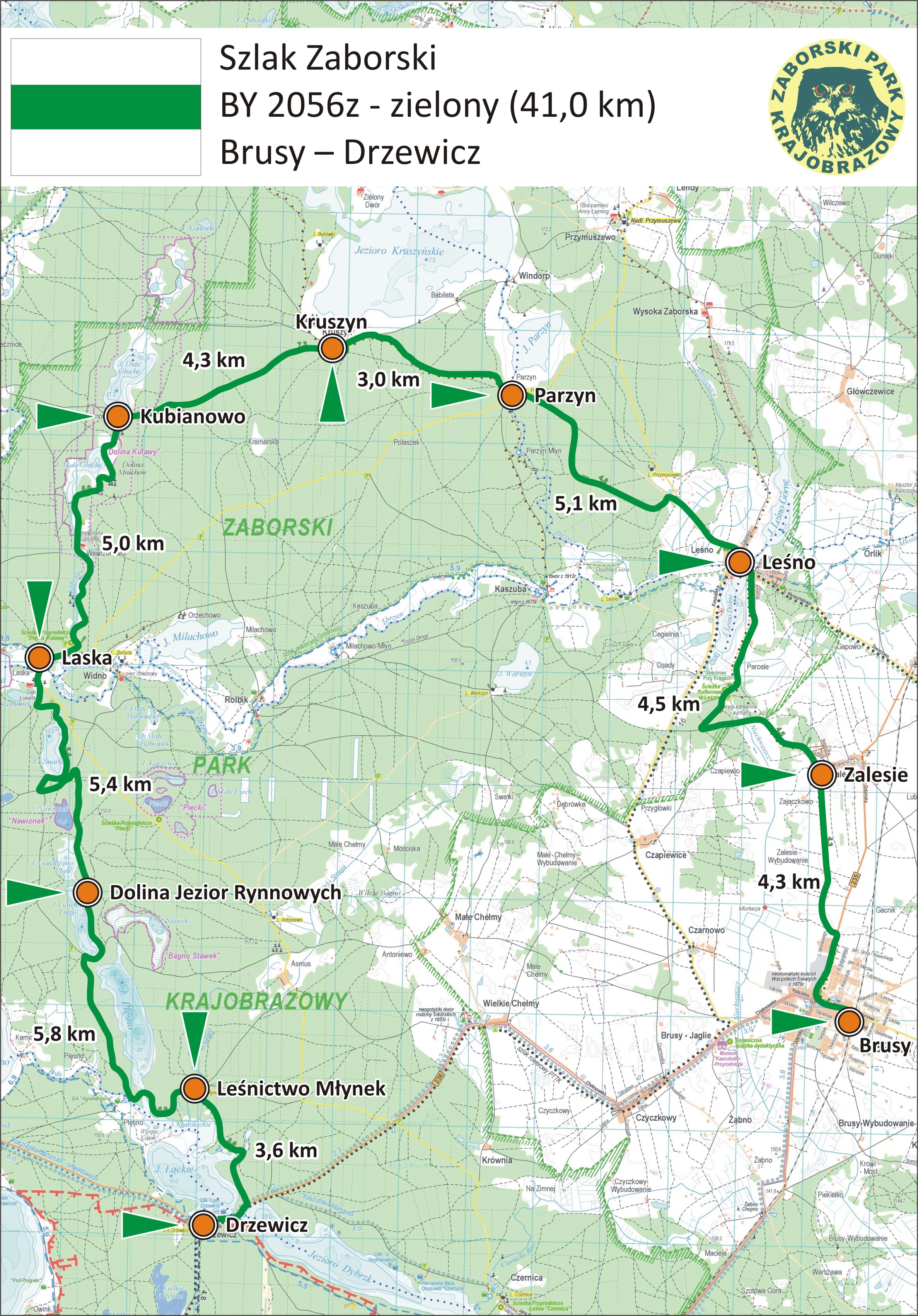 Zielony Szlak Zaborski - z Brus do Drzewicza mapa