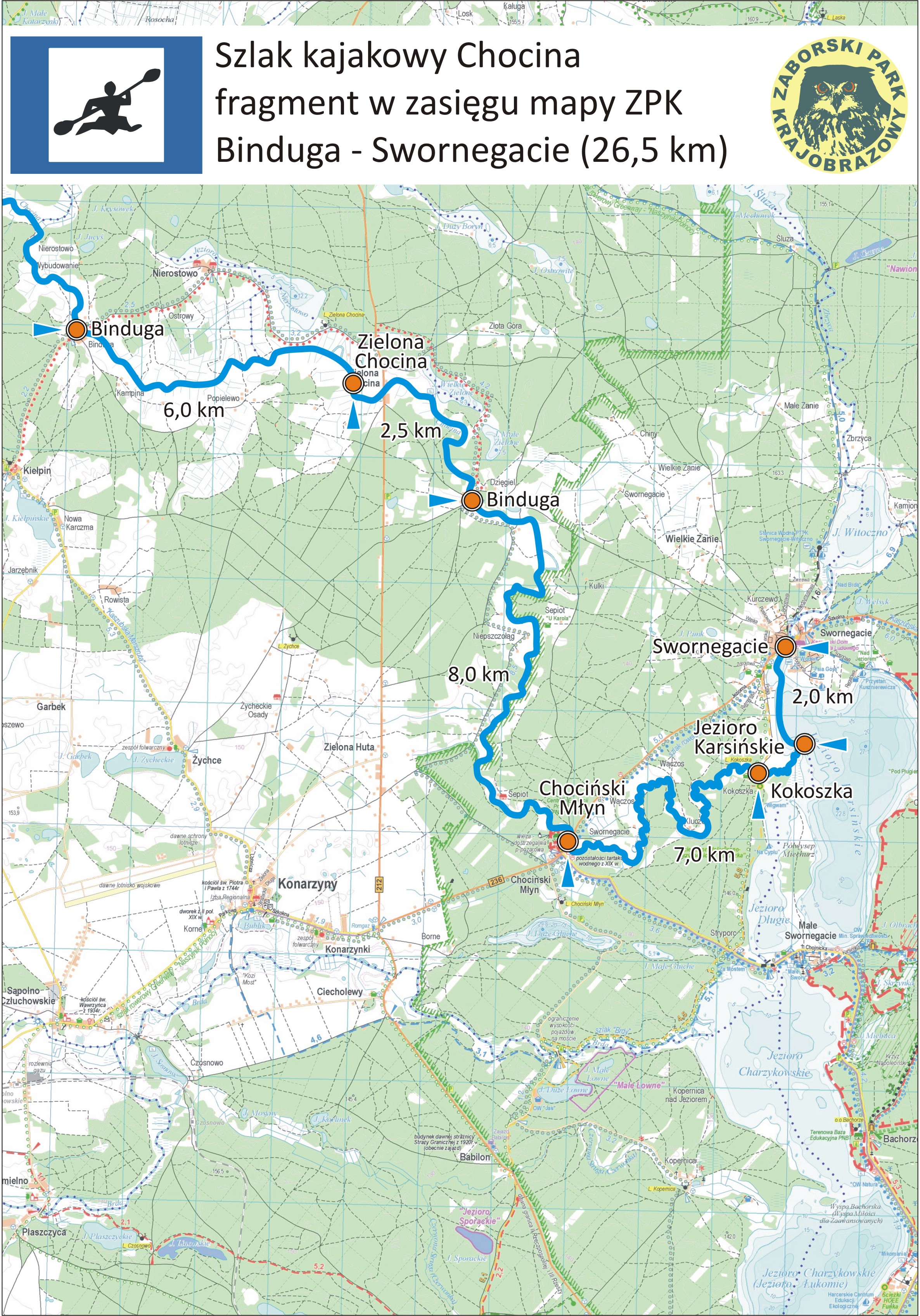 Mapa szlaku kajakowego Chocina