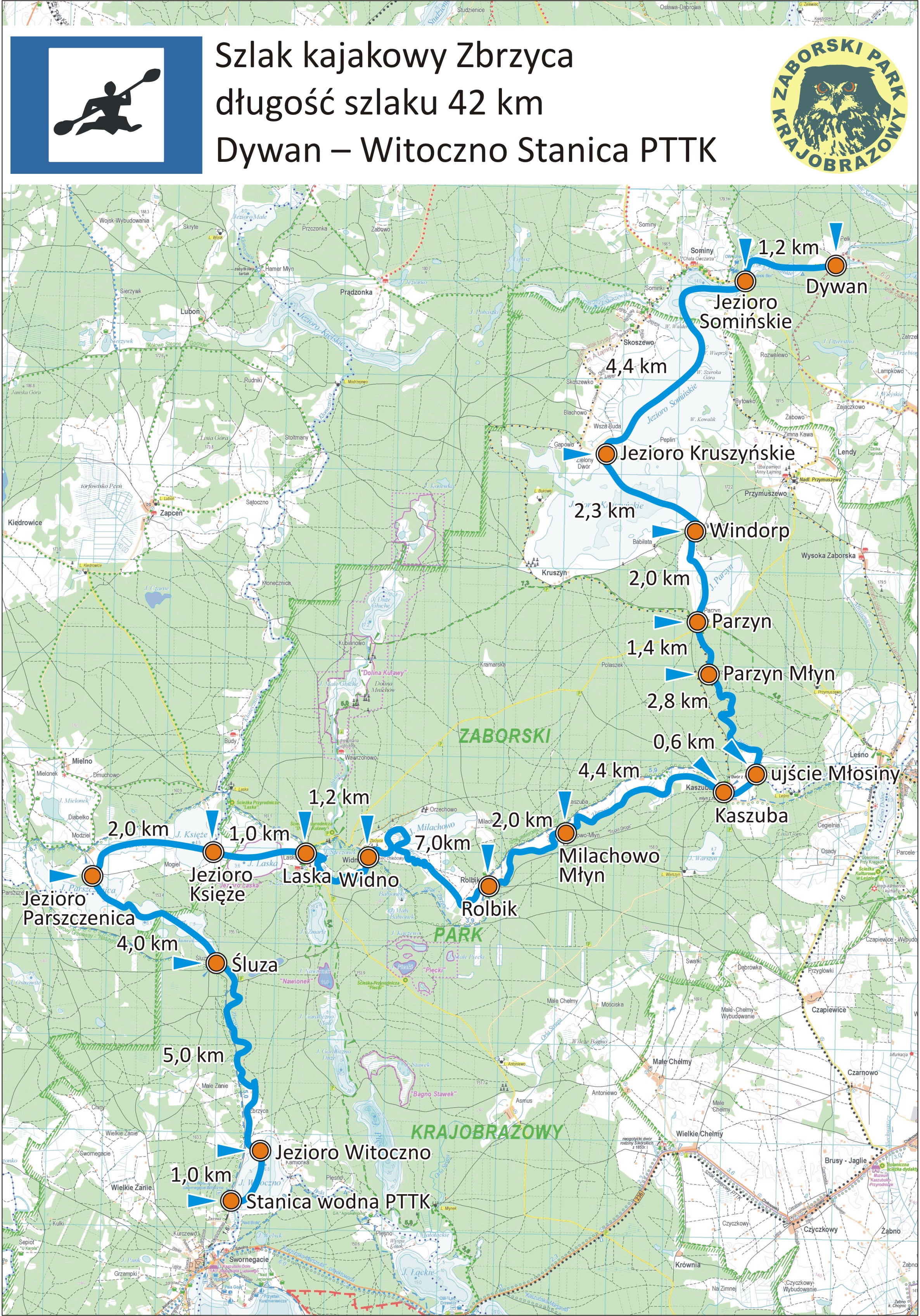Mapa szlaku kajakowego Zbrzyca